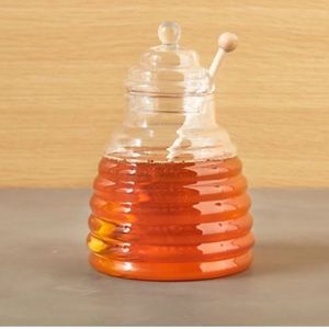 Beehive glass honey jar w/ wood dipper from C&B